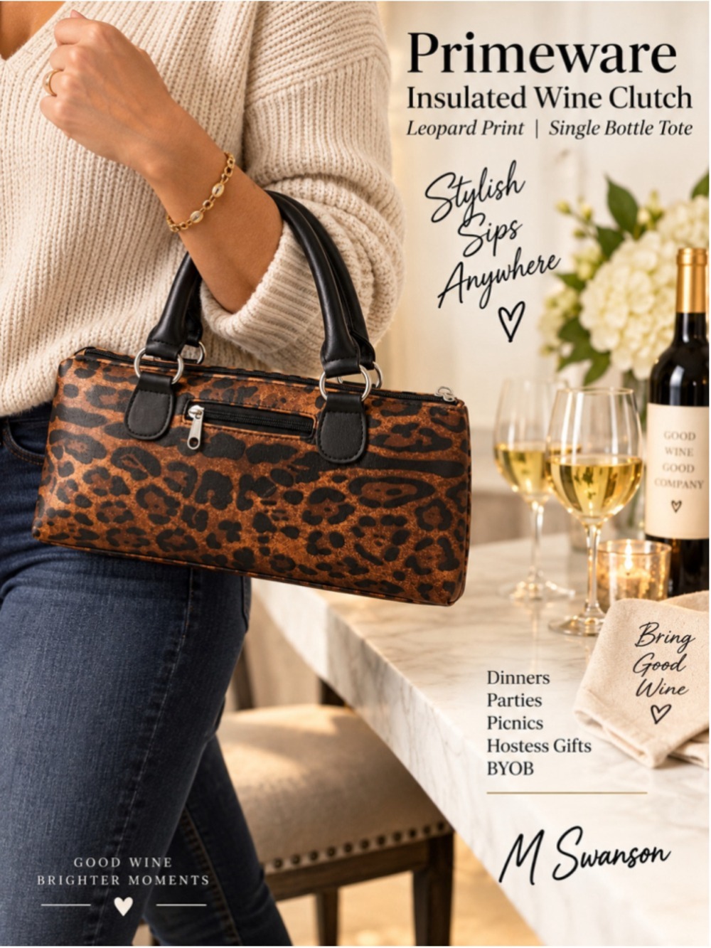 NEW Primeware Leopard Print Insulated Wine Clutch Single Bottle Tote NWOT - Picture 4 of 6
